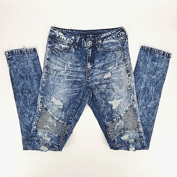 Rue21 Men's Distressed Stacked Skinny Supreme Flex Acid Washed Jeans 30x32 NWOT - Picture 1 of 9